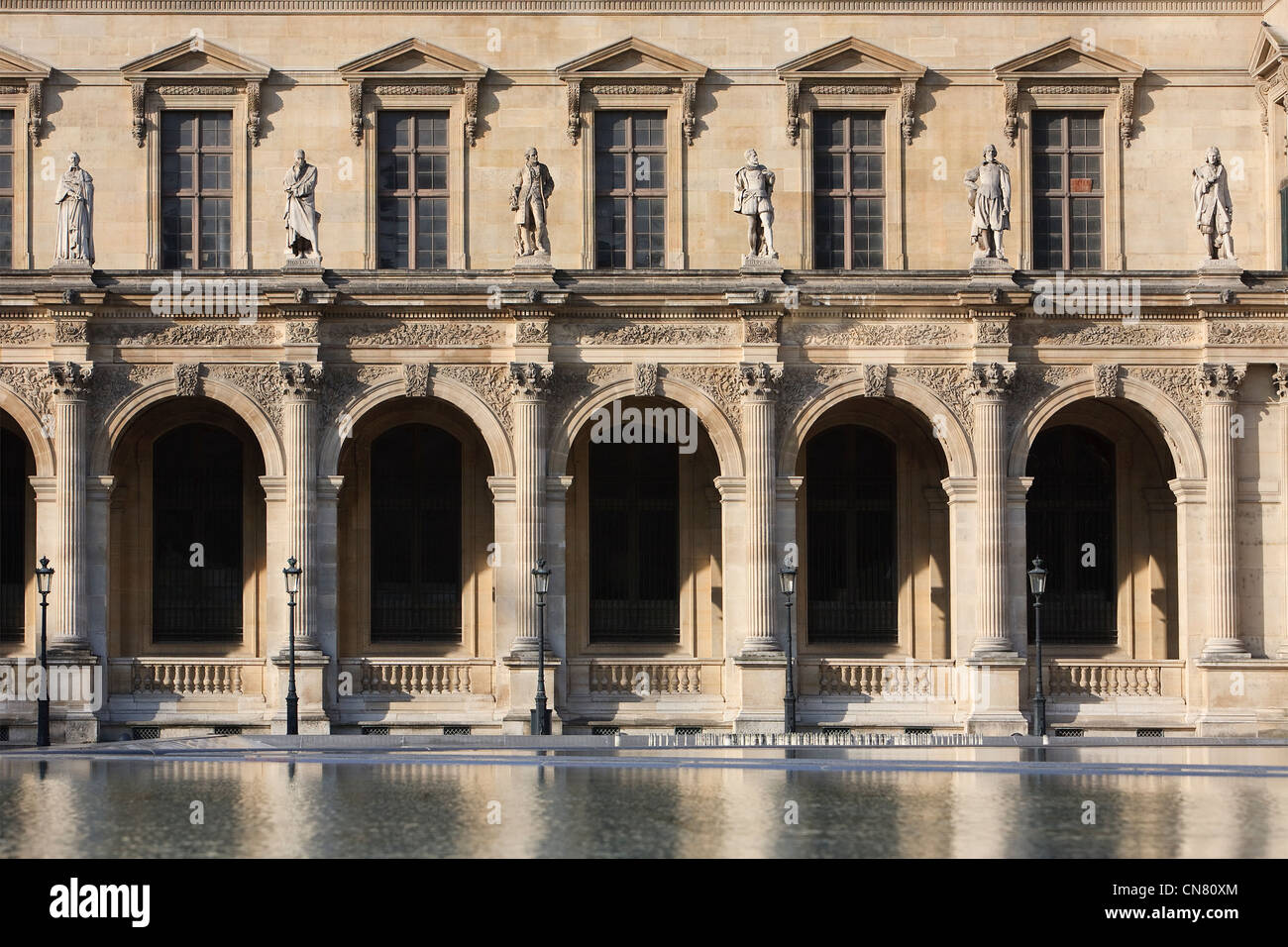 France, Paris, architecture of the Cour Napoleon of the Louvre Museum ...