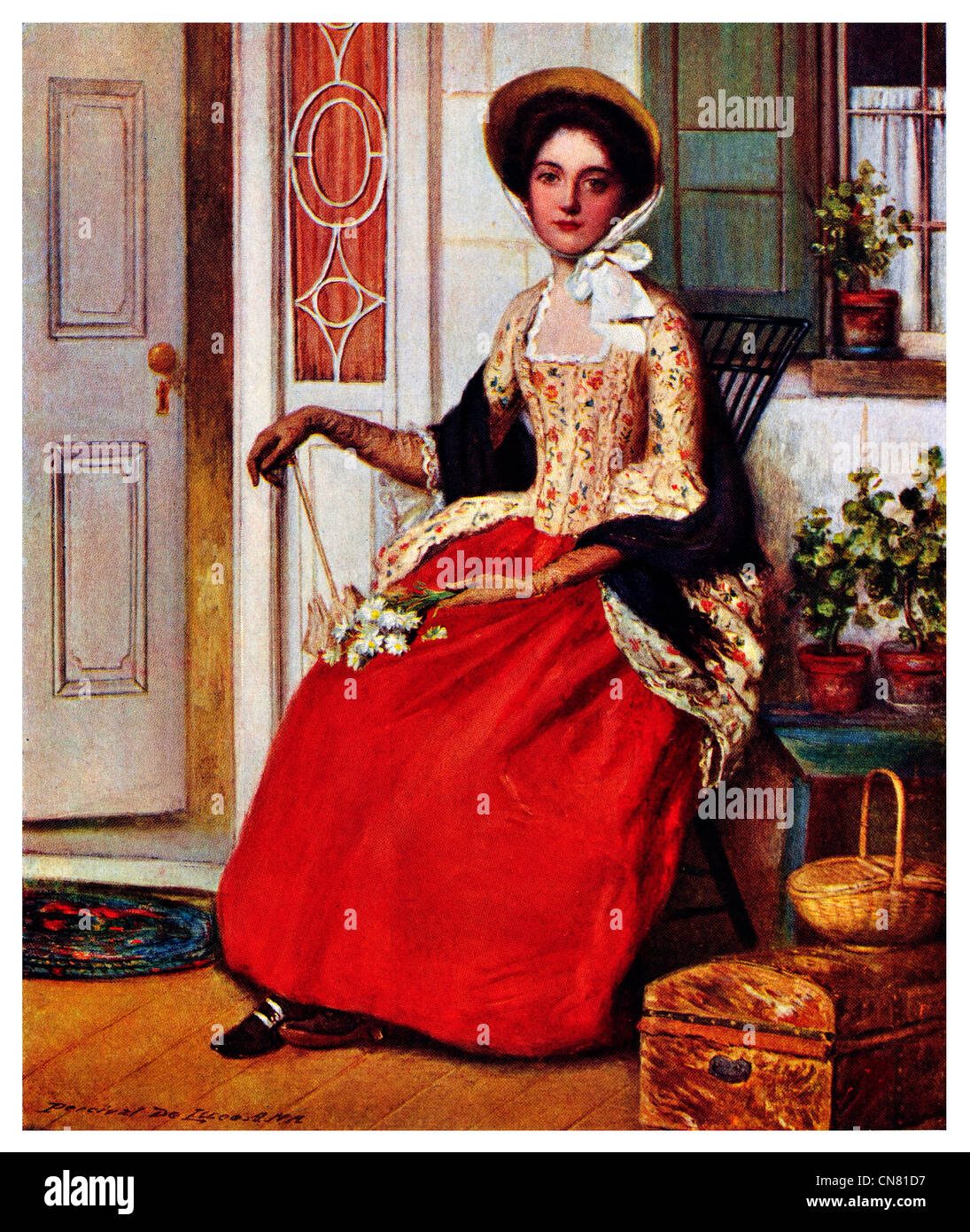 Lady waiting for the coach 1900 painting by Percival De Luce Stock Photo