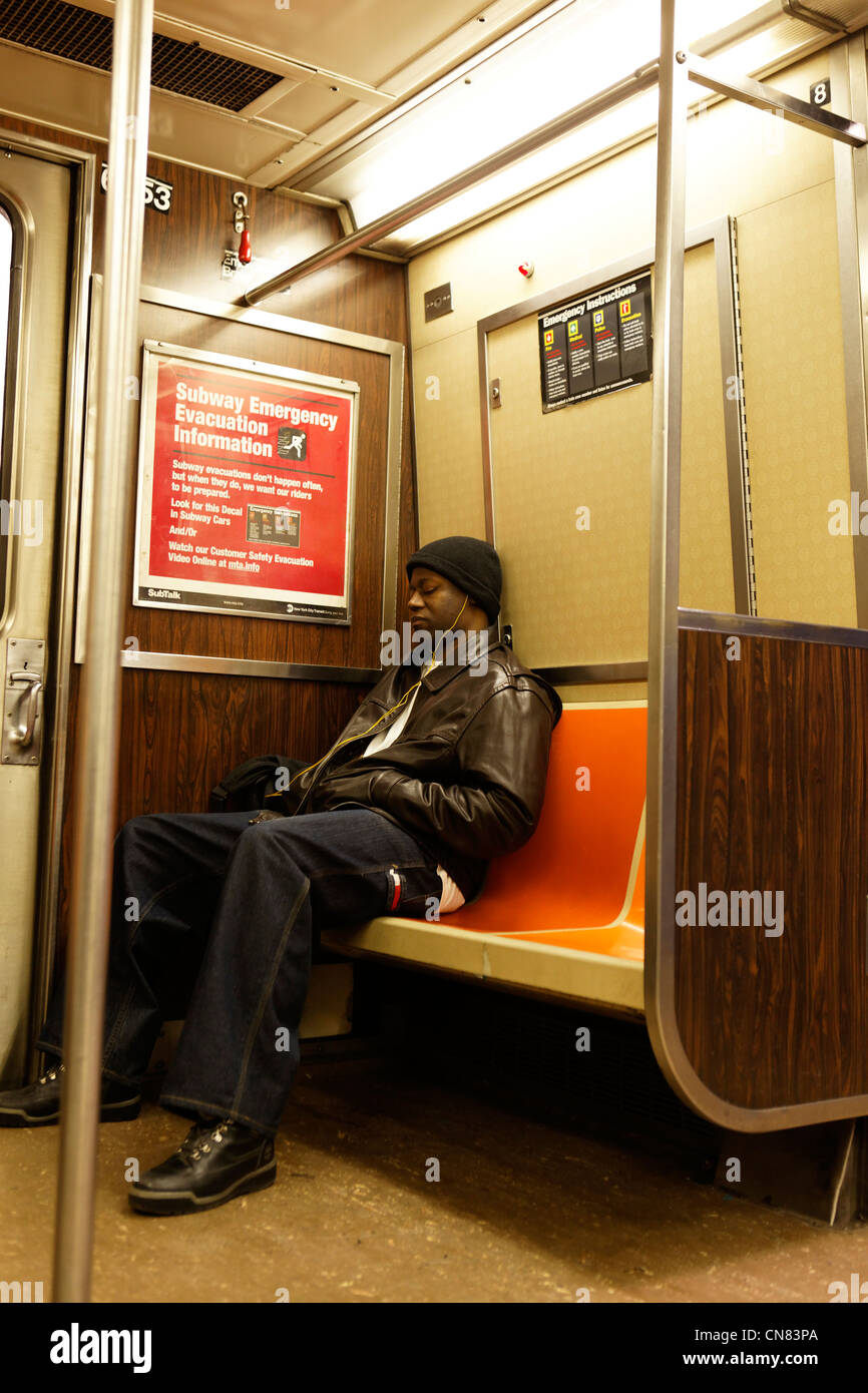 United States, New York City, Manhattan, afro American new yorker in the subway Stock Photo