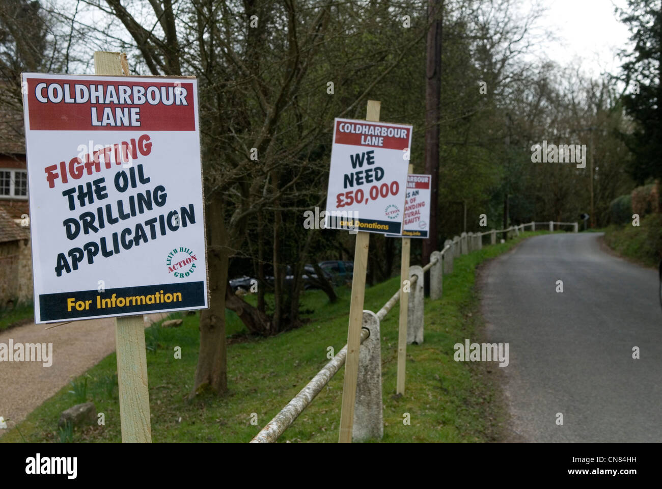 Coldharbour Surrey UK. Surrey Hills local protest at proposed oil drilling. 2012, 2010s, UK HOMER SYKES Stock Photo