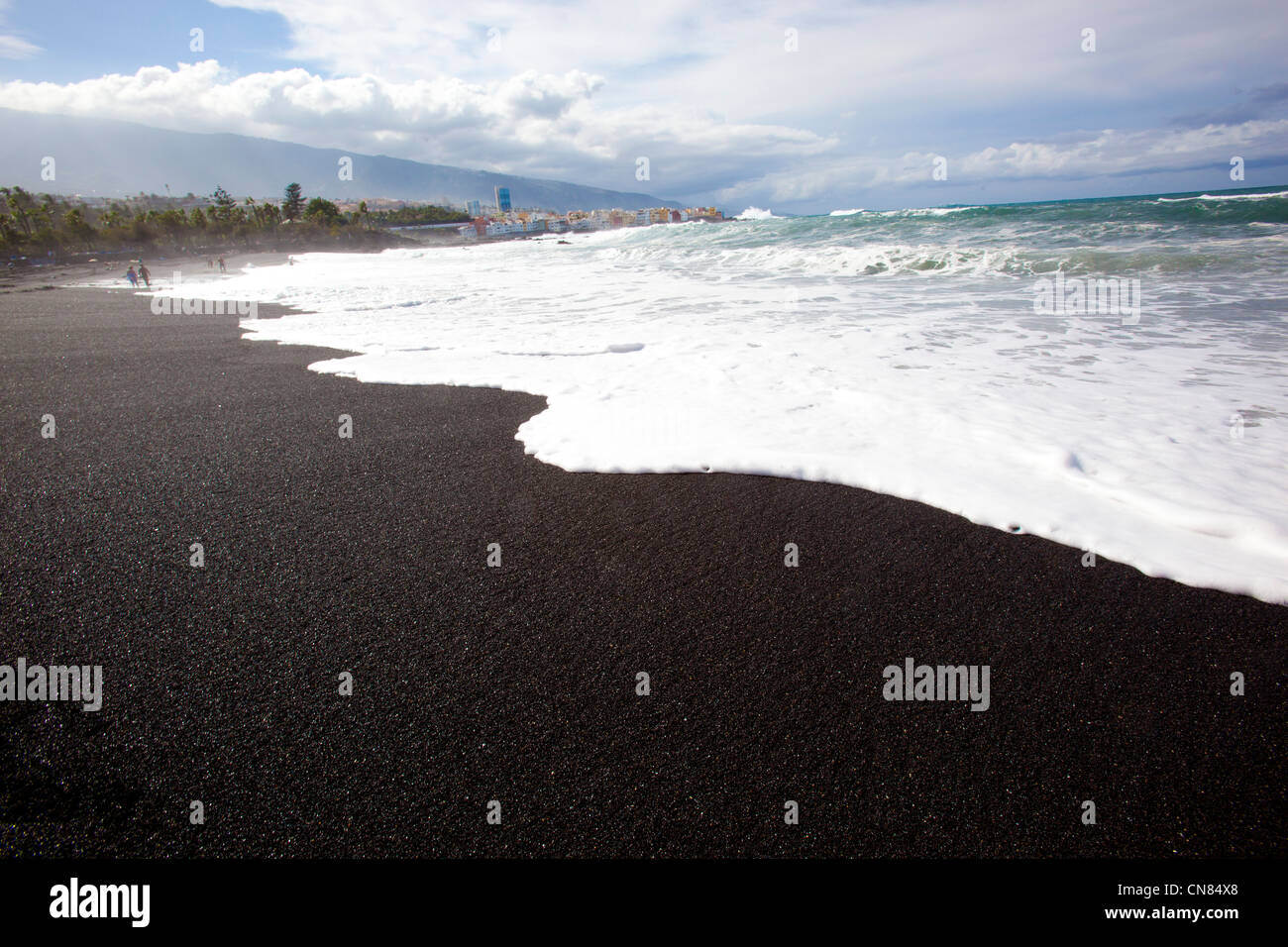 Los Gigantes black volcanic sand beach in Tenerife, Canary Islands, Spain. Stock Photo