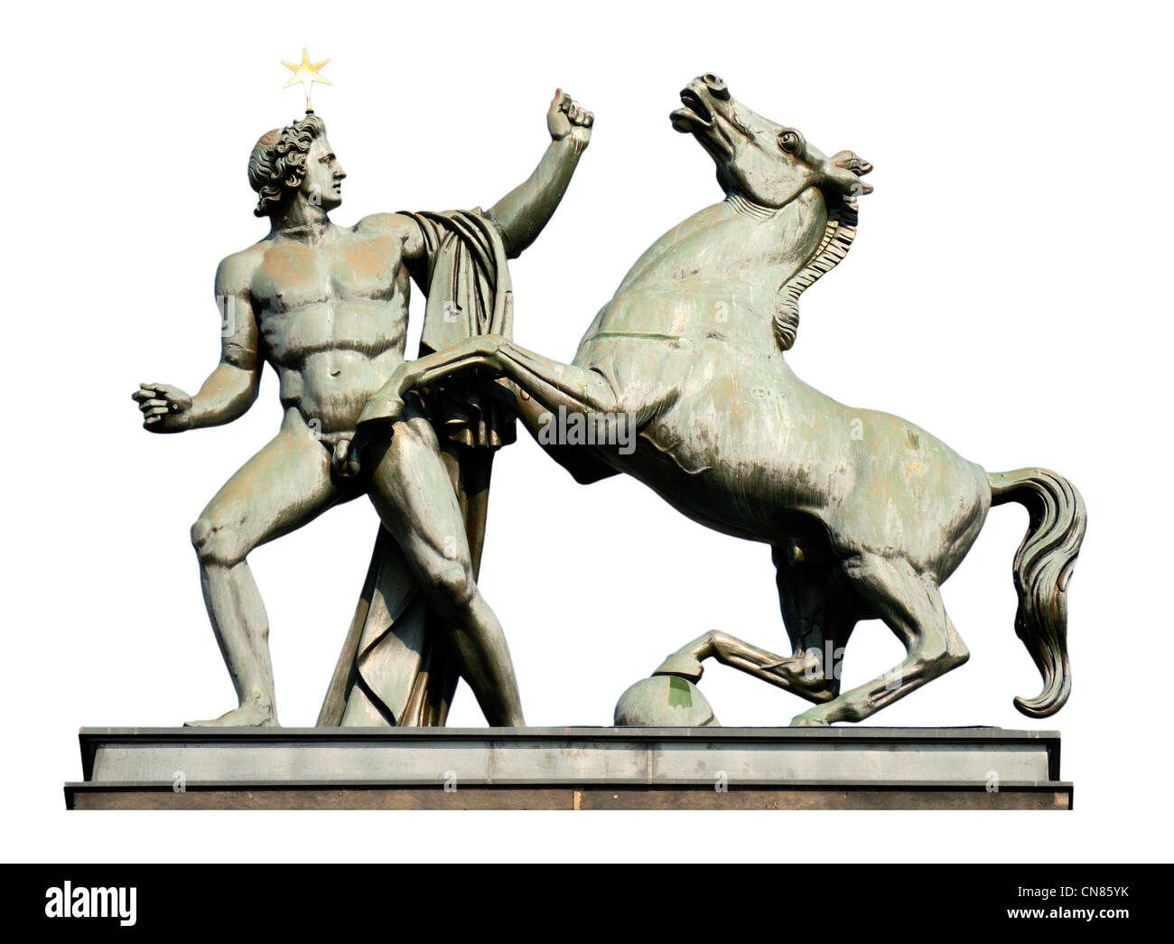 Berlin, Germany. Altes Museum. Bronze statue of Pollux and horse (beside that of Castor) Cut-out Stock Photo