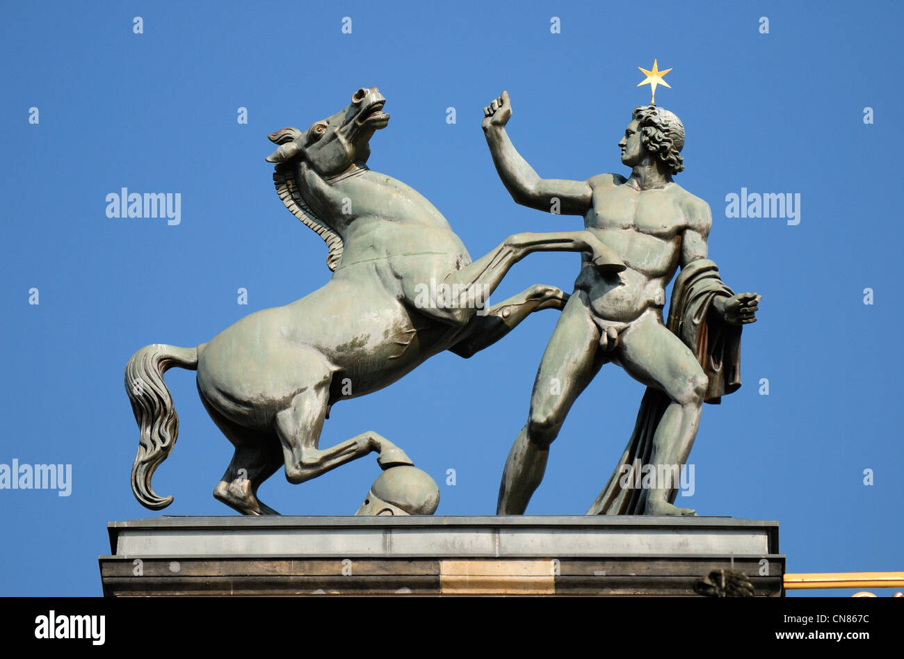 Berlin, Germany. Altes Museum. Bronze statue of Castor and horse