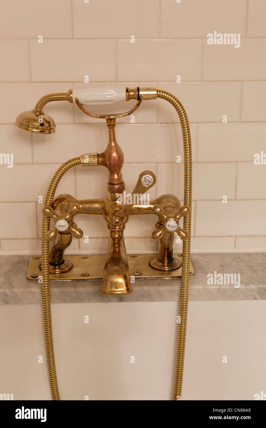United States, New York City, Manhattan, Little Italy, The Bowery Hotel, faucet of bathroom, 335 Bowery Street Stock Photo