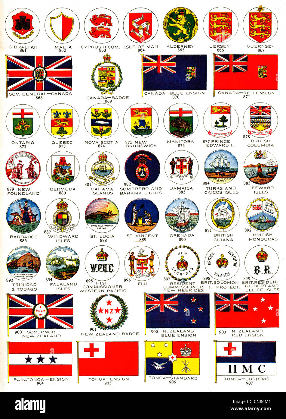 First published 1917 Flag Flags Standard Gibraltar Malta Cyprus isle of Man  Alderney Jersey Guernsey General Canada Badge Stock Photo - Alamy