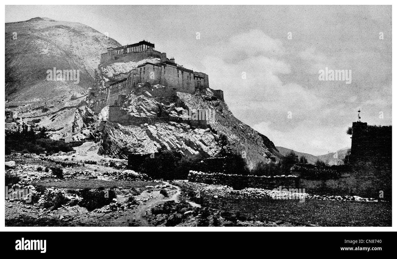 First published 1916 Tuwa Jong and Monastery Tibetan Fort Tibet Stock Photo