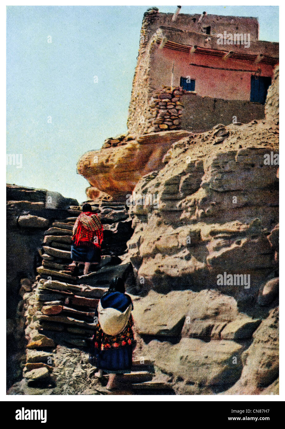 First published 1916 New Mexico Acoma Pueblo Stairway stairs Stock Photo