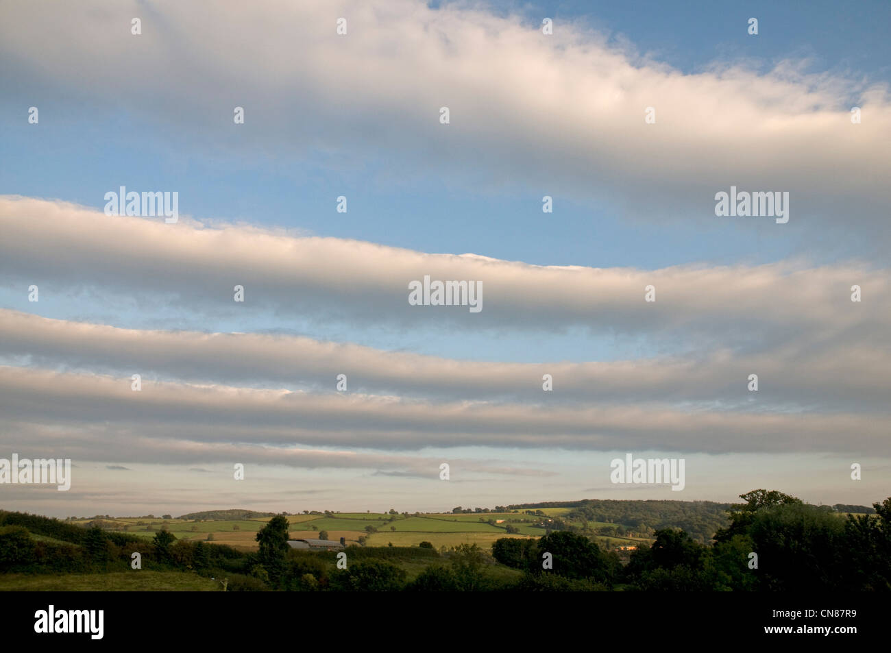 Billow clouds over the mid Devon countryside. Stock Photo