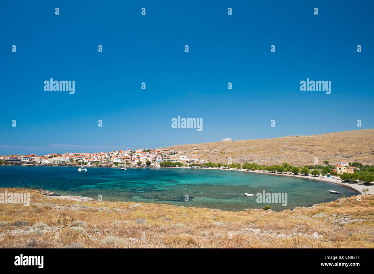 Grèce, north east Aegean islands, Lesbos island, Sigri, the fishing harbour on the west coast Stock Photo