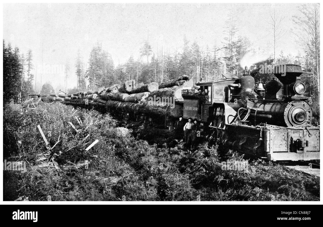 First published 1915 Logging train Puget Sound railway Washington US Stock Photo