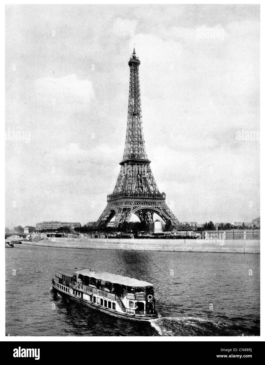 First published 1915 Eiffel Tower Paris River Seine Stock Photo