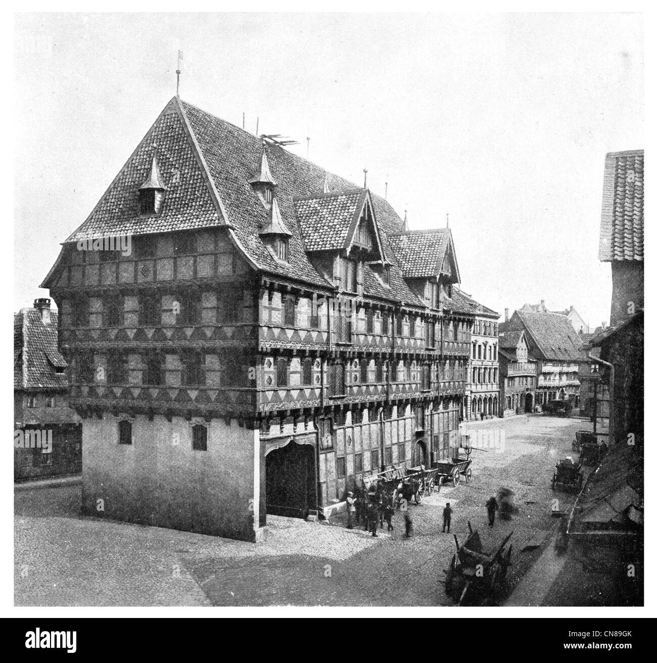 First published 1915  Market Square in Braunschweig Brunswick Germany weighing and storage house Stock Photo