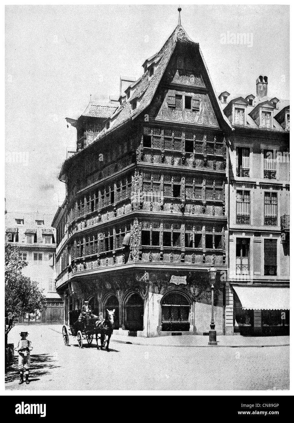 First published 1915 German Leipzig Wine Saloon The Kammerzell'sche Haus Strassburg Stock Photo