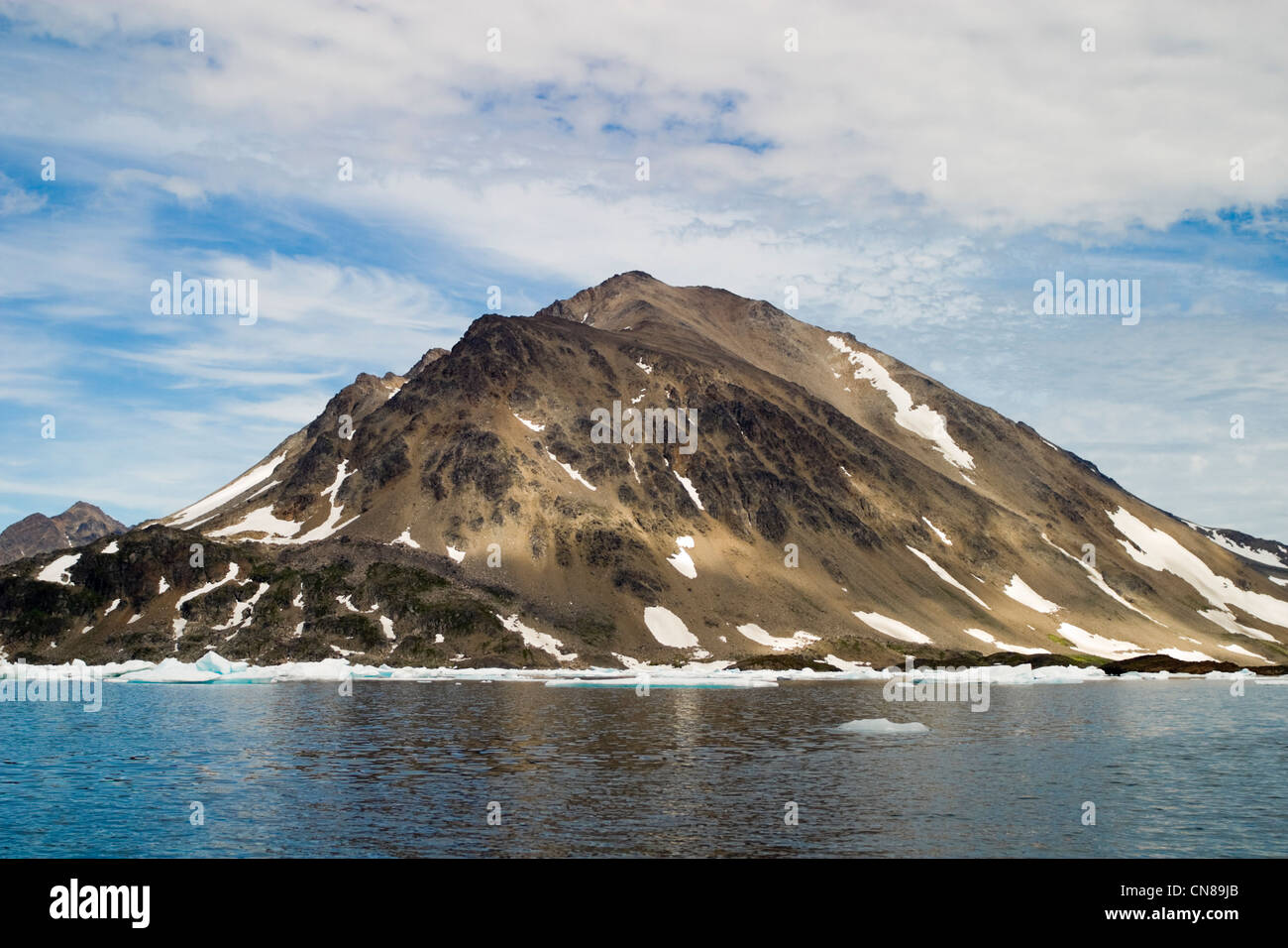 Coastal Scene and mountain near Kulusuk, Greenland Stock Photo