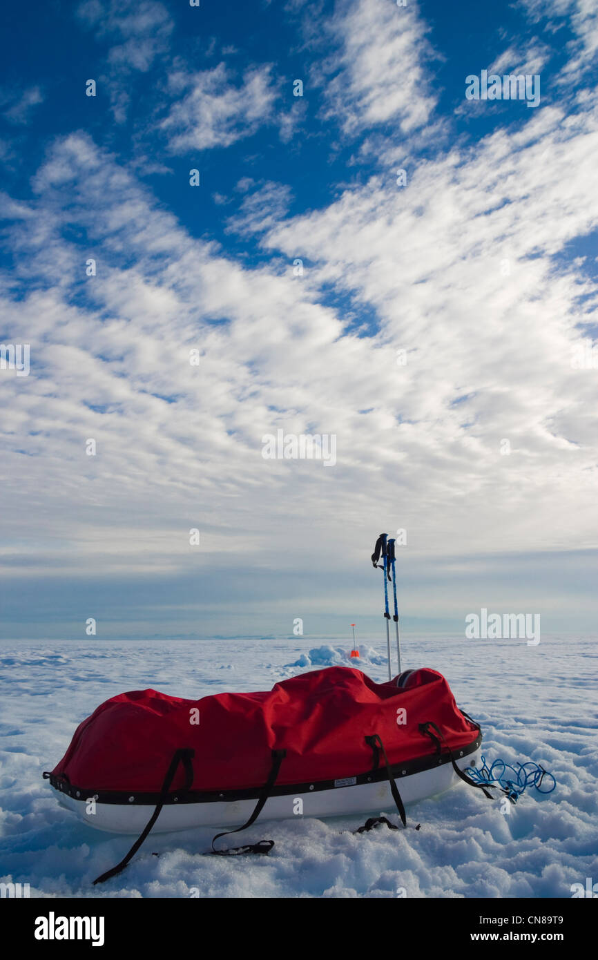 Scene of expedition life on a polar journey west of Kulusuk, Greenland Stock Photo