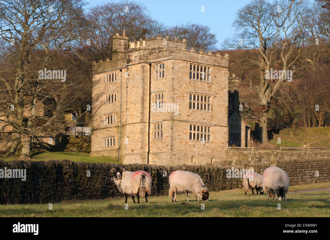 'North Lees Hall' Elizabethan tower house near Hathersage Stock Photo
