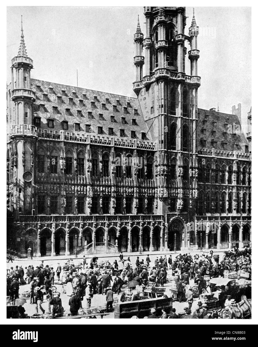 First published 1914  Grand palace Town Hall Market Place Brussels Belgium Stock Photo