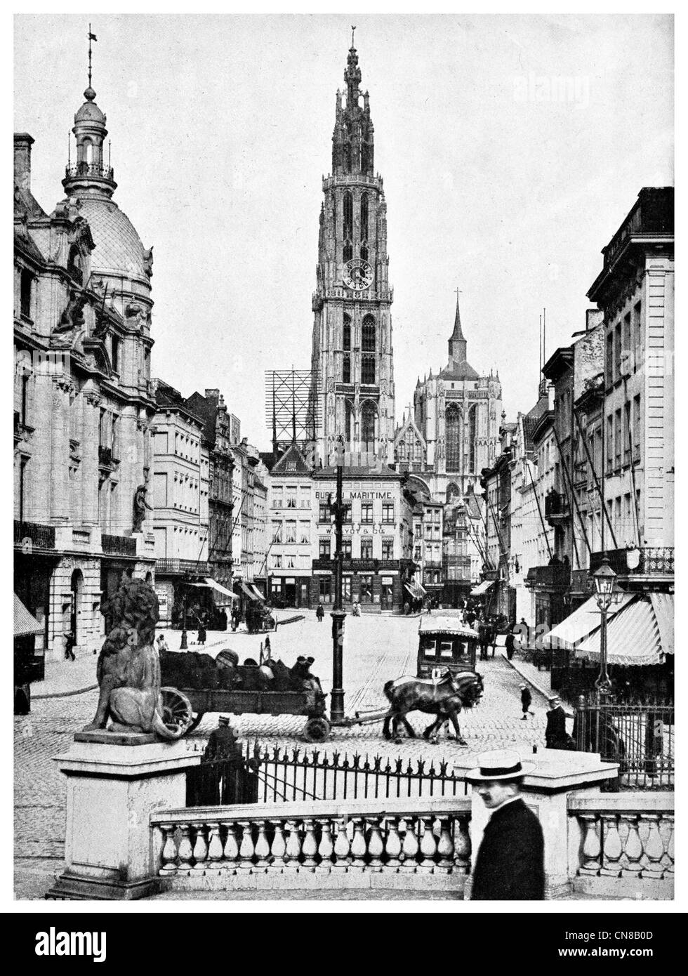 First published 1914  Antwerp  cathedral Our Lady Belgium Stock Photo