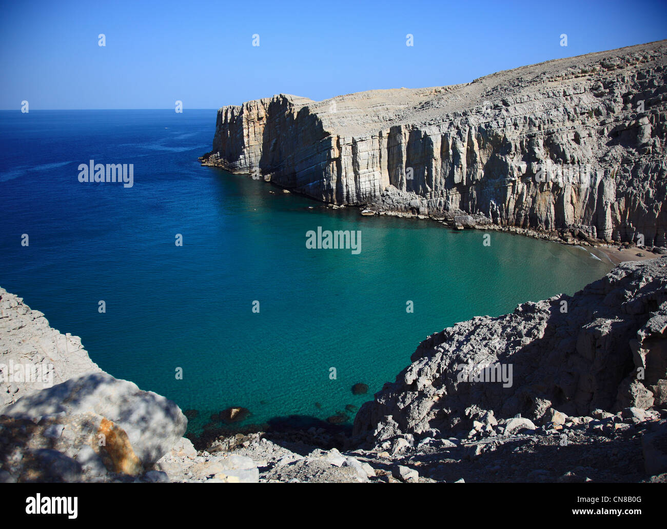 Küste am Arabischen Gold, bei Bukha, Bucha, in der omanischen Enklave Musandam, Oman Stock Photo