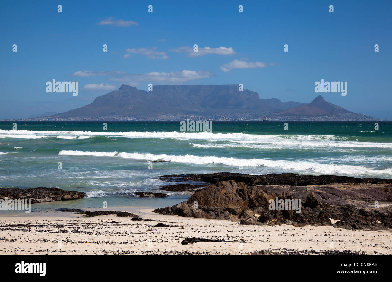 Bloubergstrand Beach in Western Cape with view of Table Mountain Stock Photo