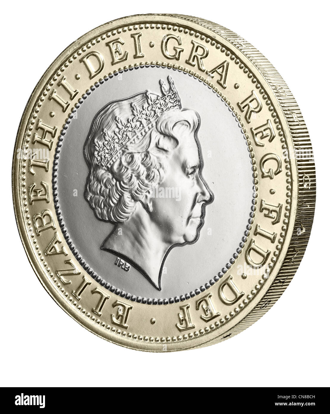 £2 two pound coin side on heads obverse 2012 Stock Photo Alamy