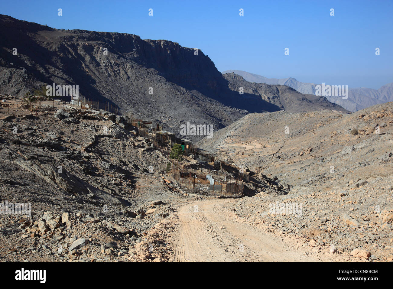 Landschaft im Jebel Harim Gebiet,, in der omanischen Enklave Musandam, Oman Stock Photo