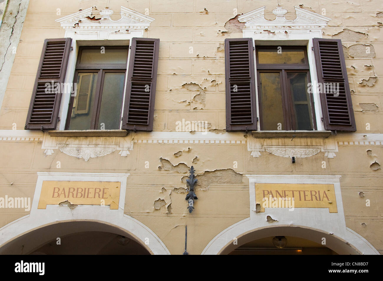 Switzerland, Canton Ticino, Bellinzona, barber shop and bakery Stock