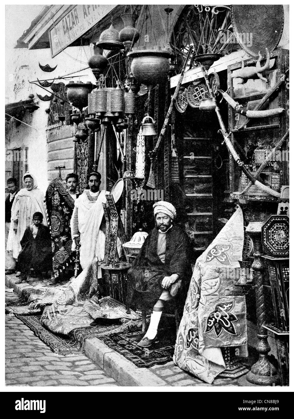 First published 1914 Bazaar in Tunis market Stock Photo