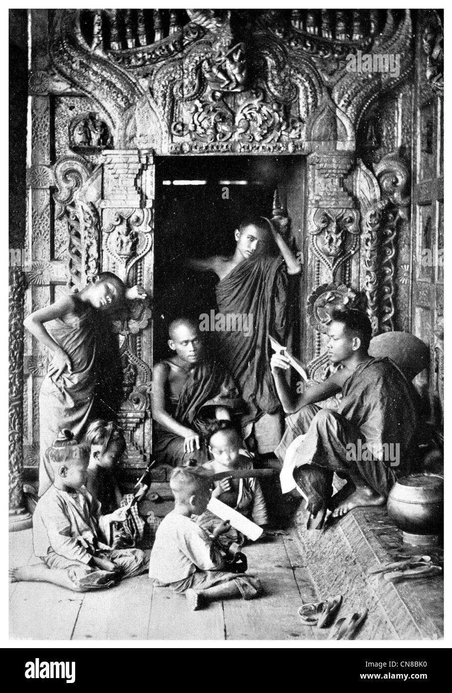 First published 1914 Burmese monk  Monastery study Stock Photo
