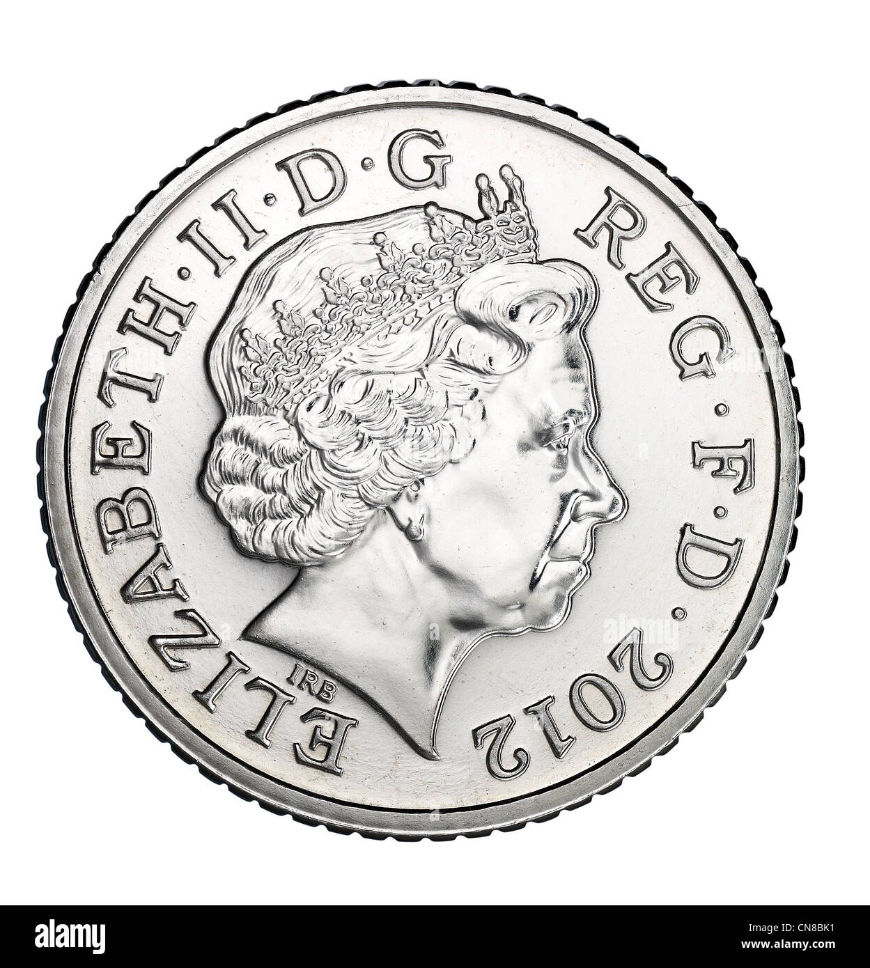 5p five pence coin head on obverse heads 2012 Stock Photo