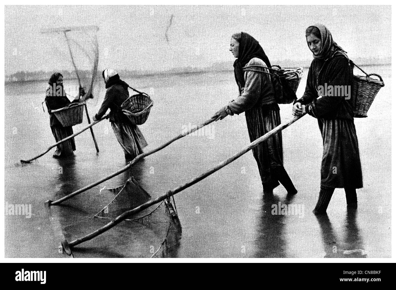 First published 1914 Normandy Shrimping nets France Stock Photo