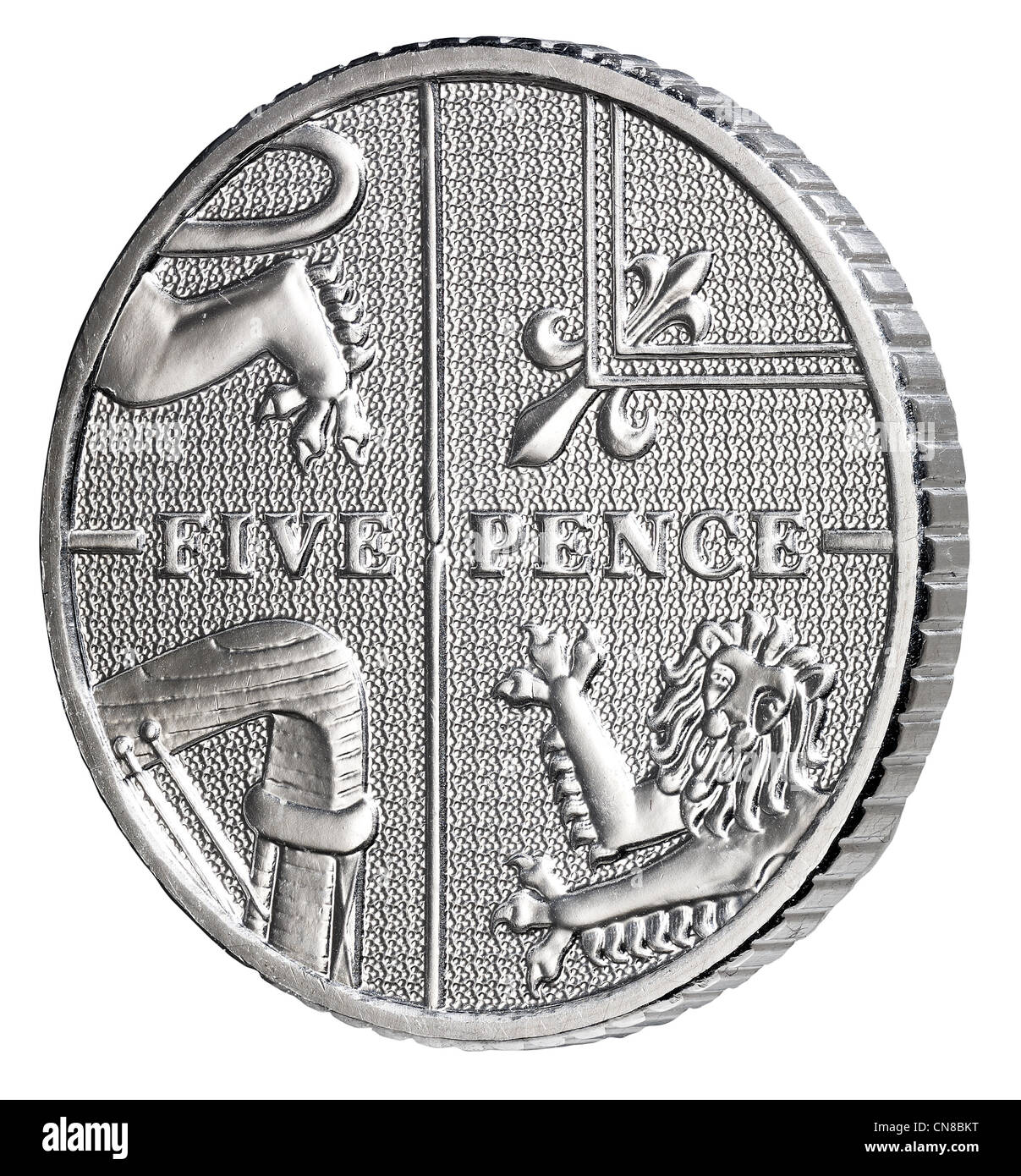 5p five pence coin side on reverse tails Stock Photo
