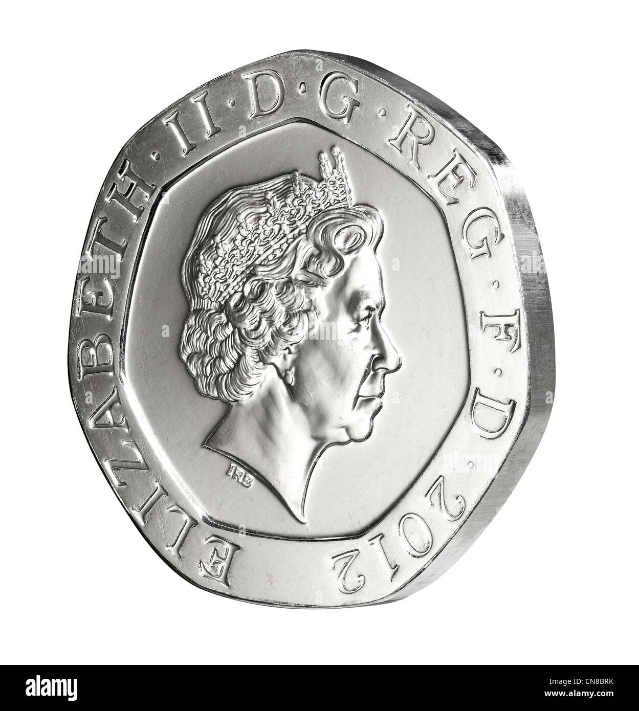 20p twenty pence side on obverse heads 2012 coin Stock Photo