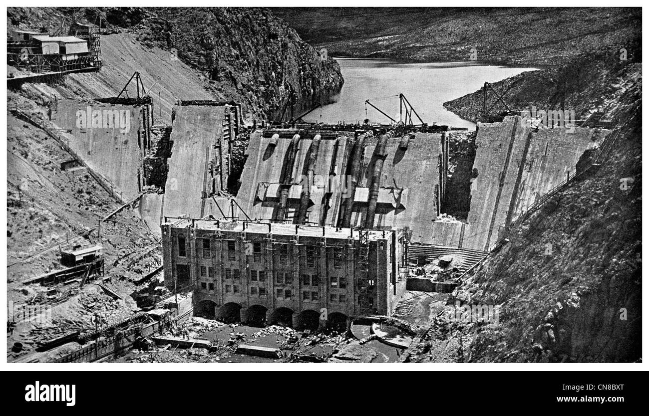 First published 1914 Main Dam Mexican Northern Power Company at Boquilla near Santa Rosalia Chihuahua construction building Stock Photo