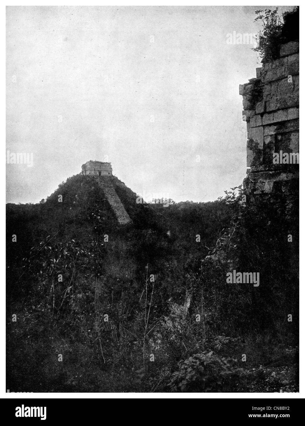 First published 1914 Great Pyramid Temple of Chichen Itza in Yucatan Stock Photo