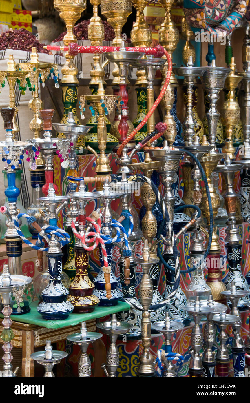 Shishas on sale in Khan El Khalili market Cairo, Egypt Stock Photo