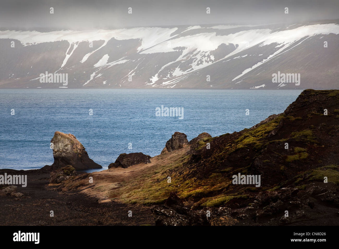 Reykjanes Peninsula, Iceland. Beautiful rugged scenery of the volcanic southwest and the Kleifarvatn lake. Stock Photo