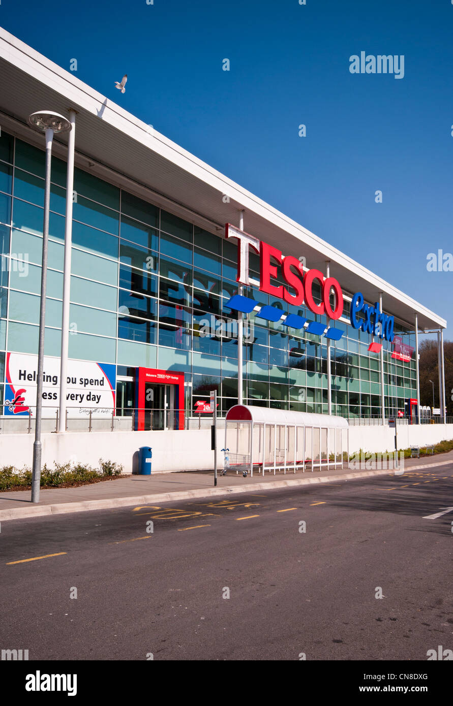 Exterior Of Tesco Extra Supermarket UK Tescos Stock Photo
