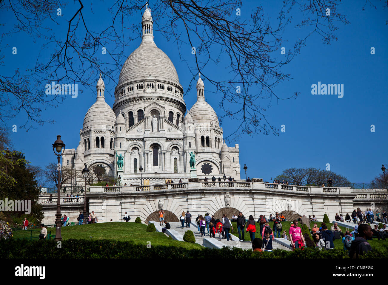 The Basilica of the Sacred Heart of Paris, commonly known as Sacré-Cœur  in Paris. Stock Photo