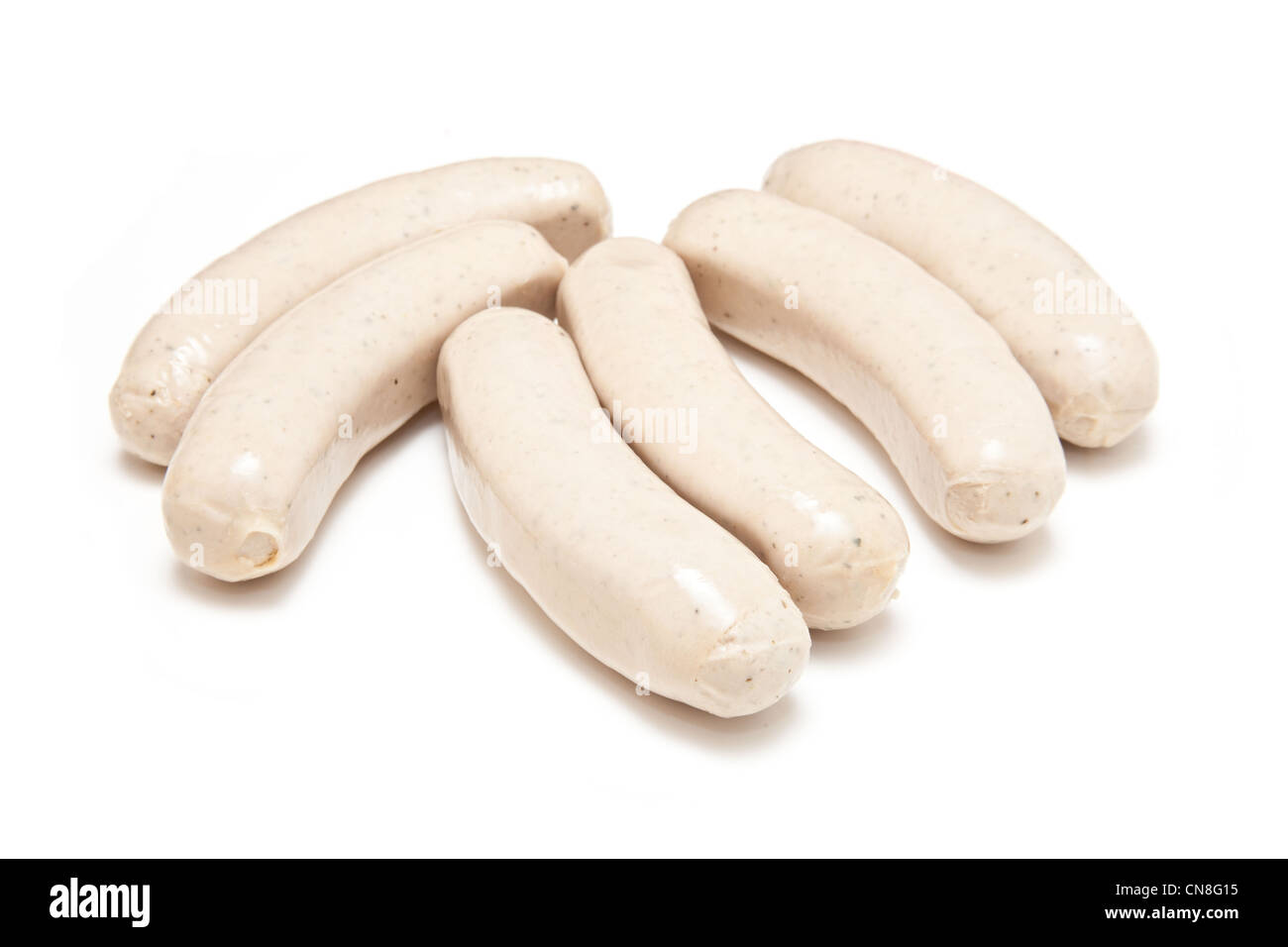 German Bratwurst sausages isolated on a white studio background Stock ...