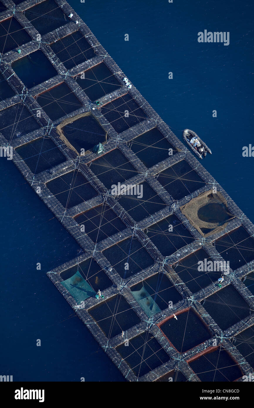 France, Alpes Maritimes, Cannes, fish farm (aerial view) Stock Photo