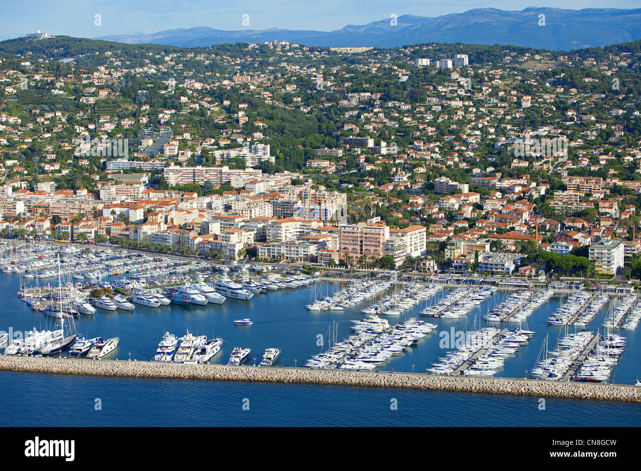 France, Alpes Maritimes, Golfe Juan, Port Camille Rayon in Golfe Juan  Vallauris (aerial view Stock Photo - Alamy