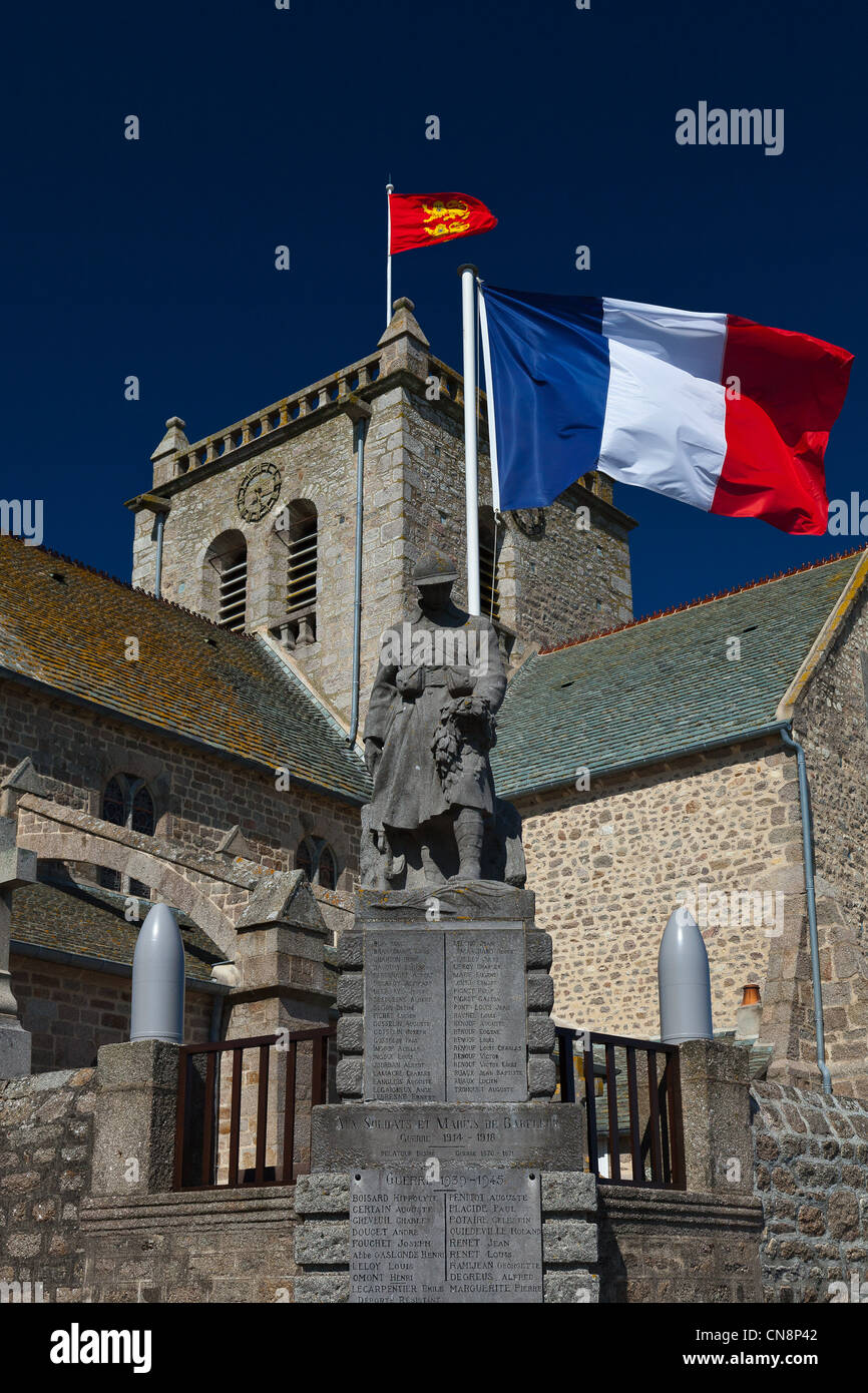 France, Manche, Barfleur, labelled Les Plus Beaux Villages de France (The Most Beautiful Villages of France), war memorial Stock Photo