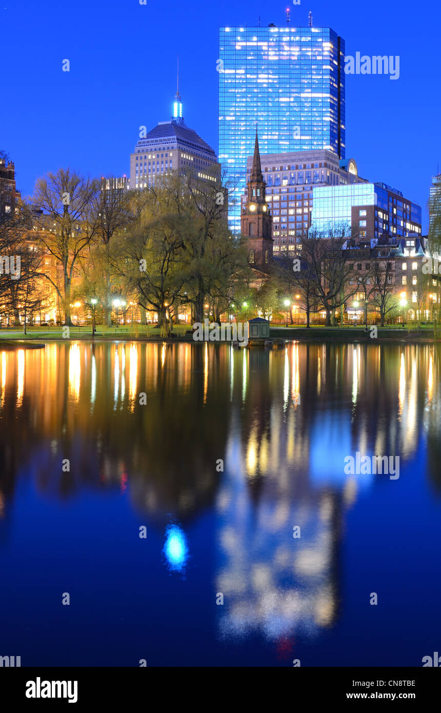 Skyline of Boston, Massachusetts from the Boston Public Gardens. Stock Photo