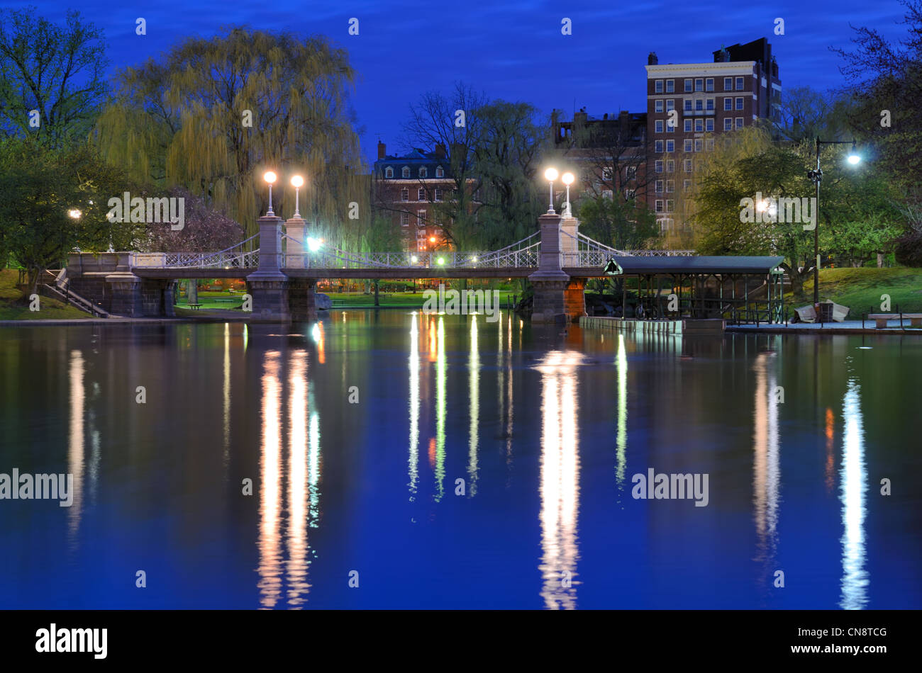 Lagoon Bridge at the Boston Public Gardens in Boston, Massachusetts. Stock Photo