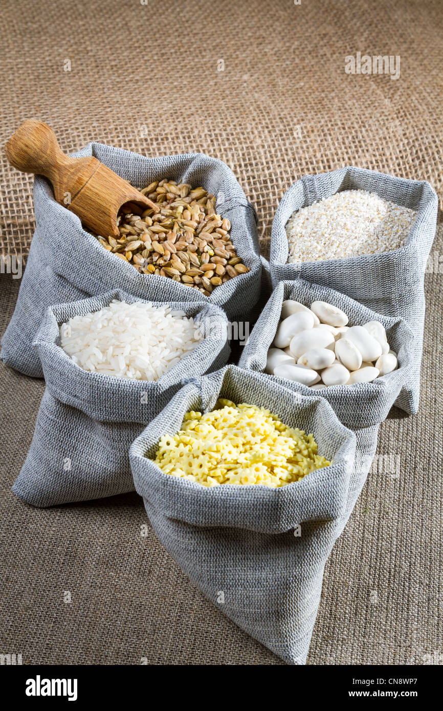 Some linen bags with ingredients Stock Photo Alamy