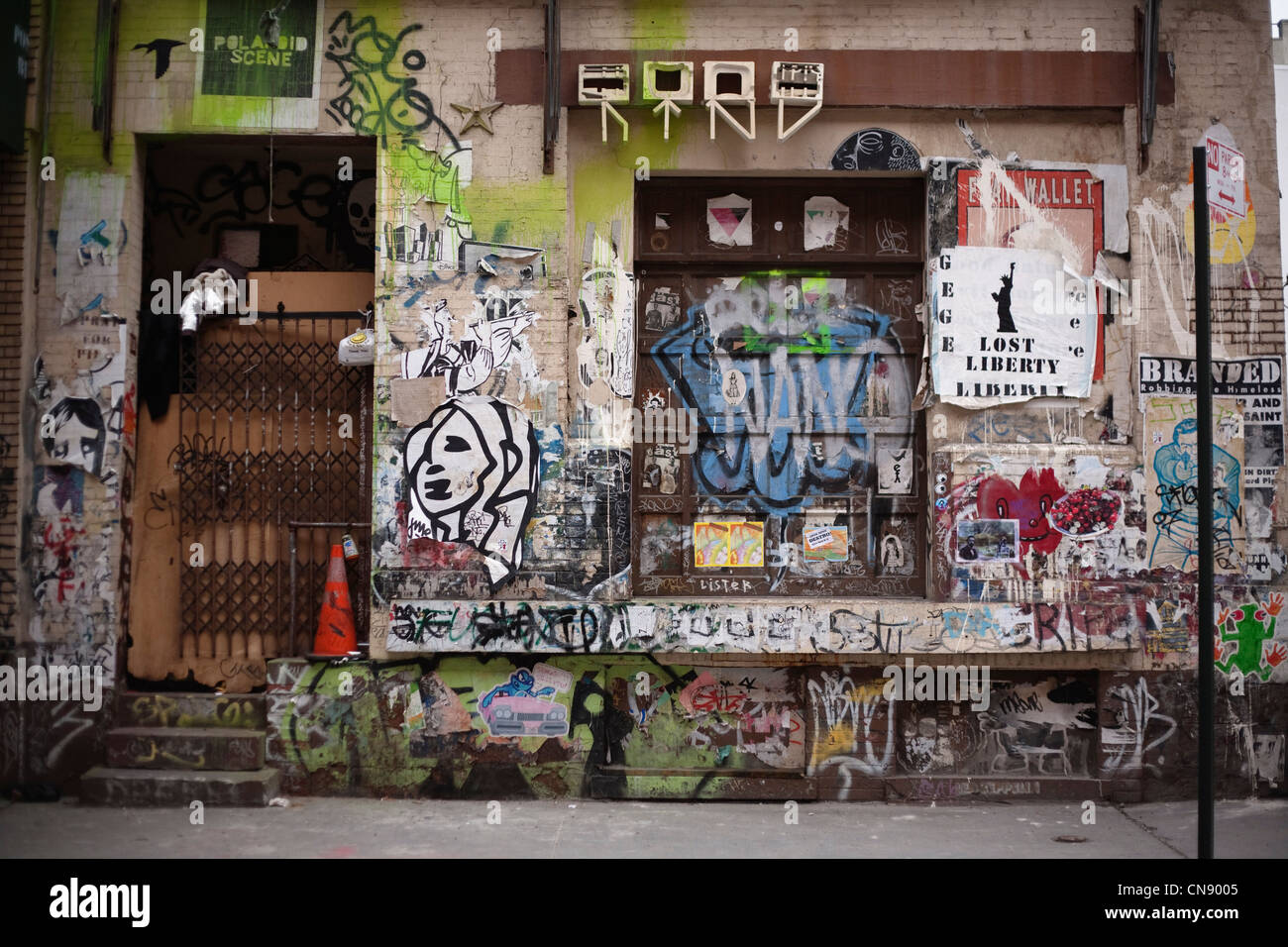 Vacant property covered in graffiti, SoHo district, Manhattan, New York City, New York, USA
