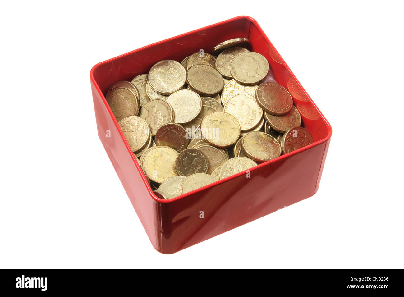 Coins in Tin Box Stock Photo Alamy
