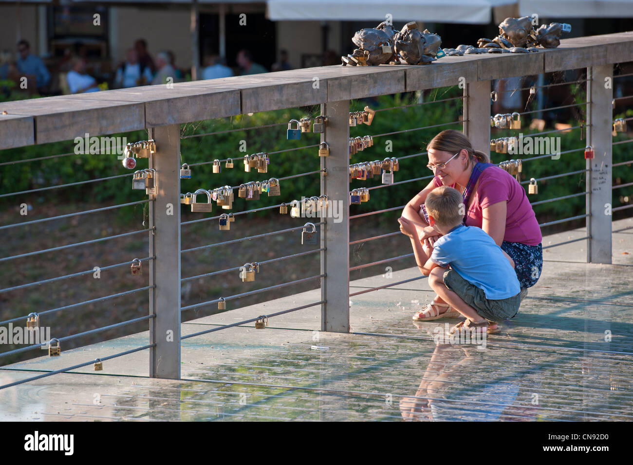 Slovenia, Ljubljana, capital town of Slovenia, locks of love hanging on