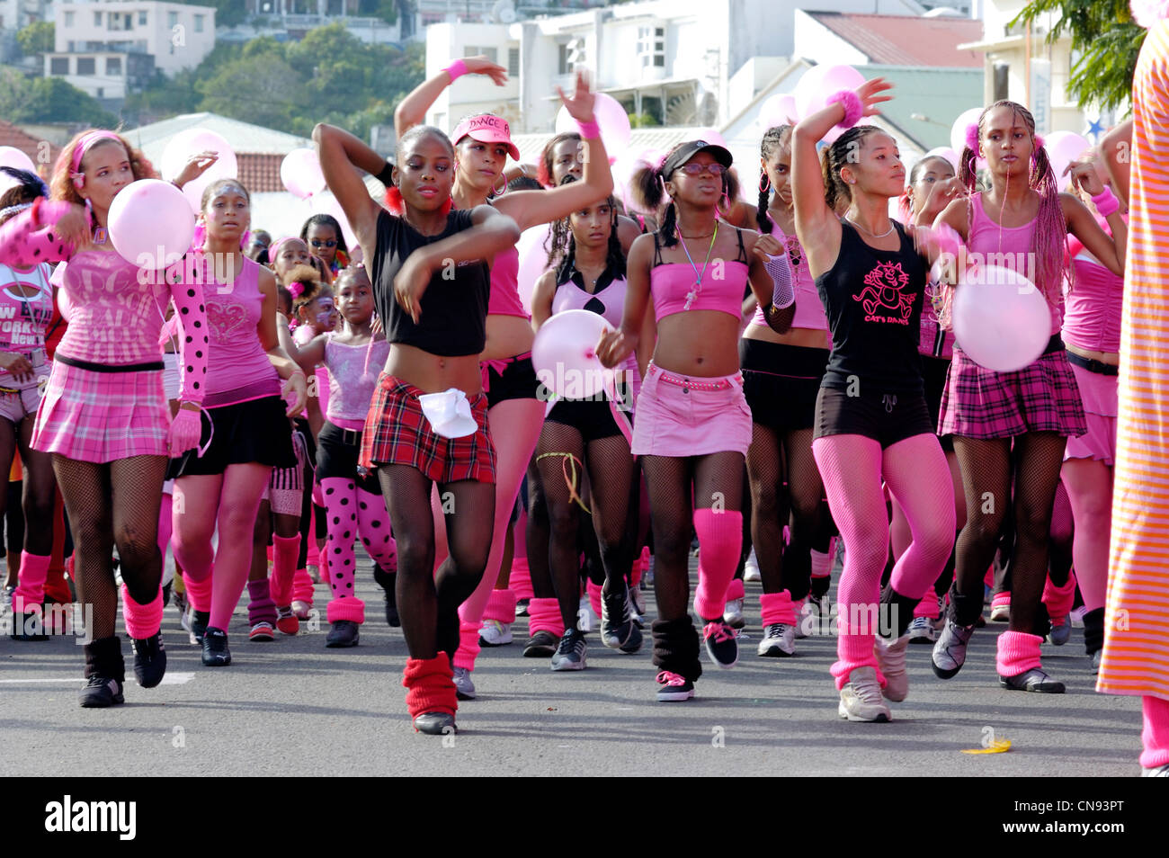 France, Martinique (French West Indies), Fort de France, parade of girls from a dance school during the carnival Stock Photo